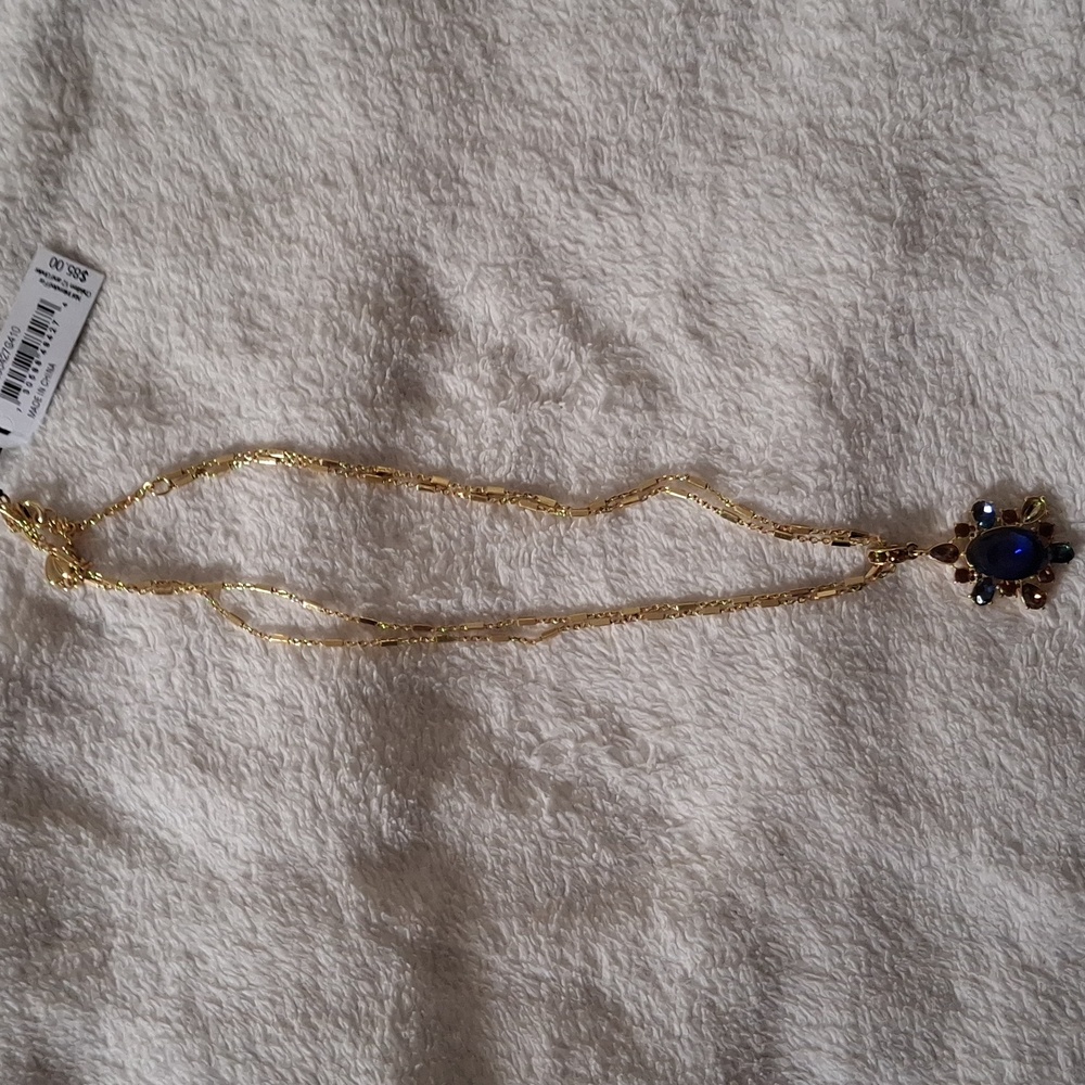 Gold Necklace with Multi Gem Pendant